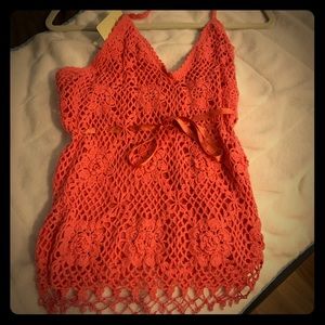 Pink Crocheted Halter Top with Beading